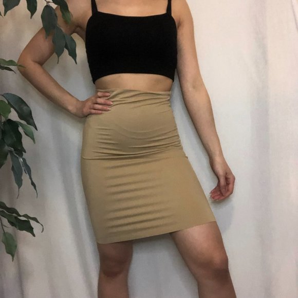 Camel Tight Bodycon Pencil Skirt - Picture 2 of 6
